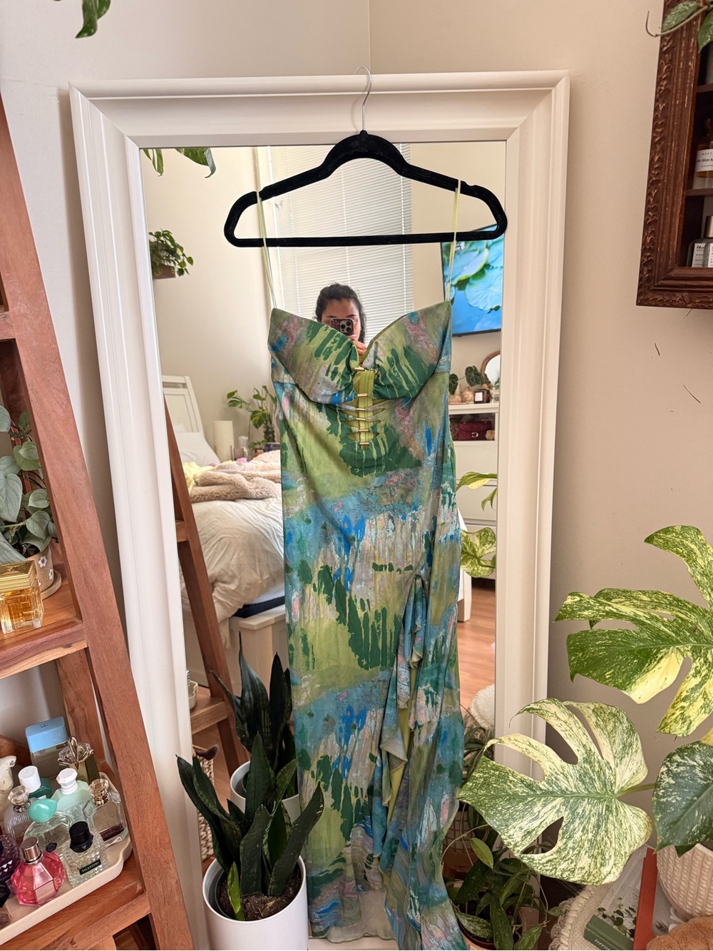 Edgebykys Green and Blue Watercolor Slip Dress